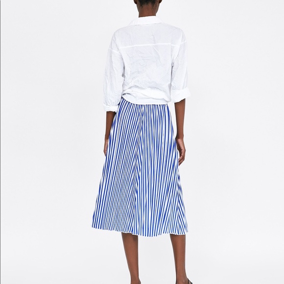 Zara Skirts Zara Blue White Striped Pleated Skirt Poshmark